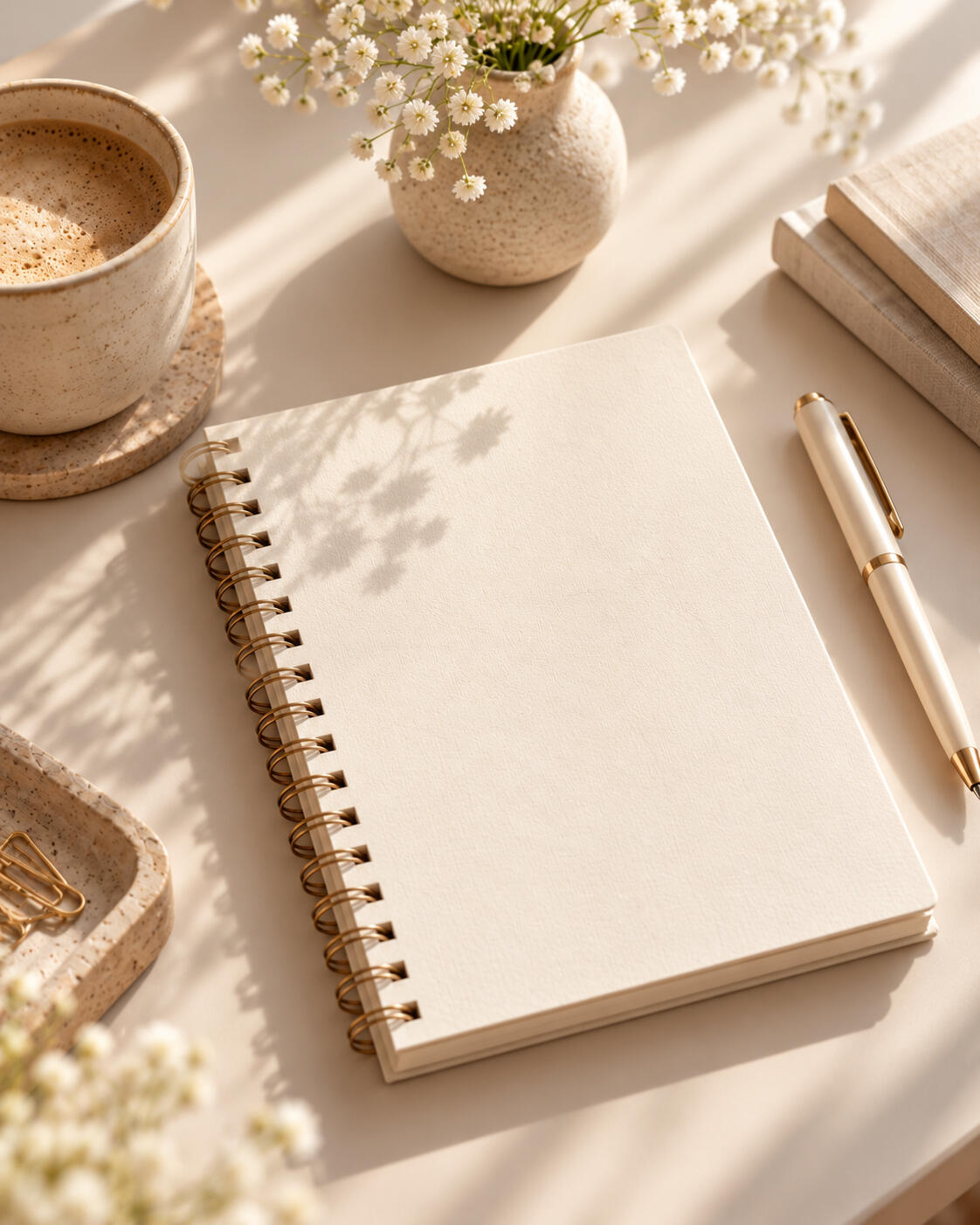 Journal Open to Blank Page Next to 1 Pen